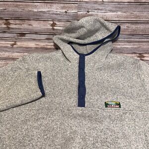L.L. Bean Sweater Fleece Pullover Hoodie Mens Large Gray Heathered Snap Neck